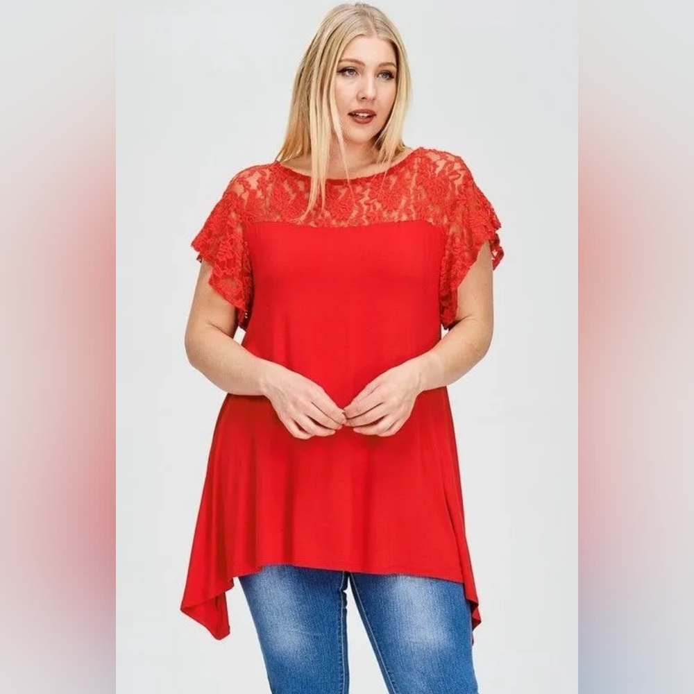 Short Flutter Sleeve Tunic - Red